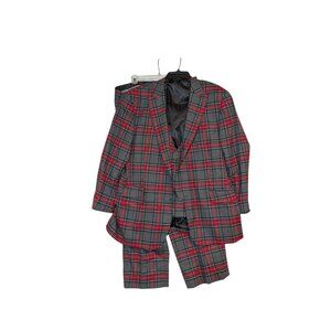 Apollo King Red & Green Tartan Plaid 3-Piece Suit Mens Size 48